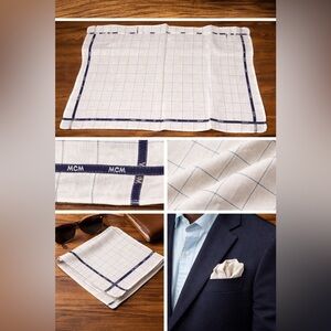 Vintage MCM Monogram Designer Handkerchief Pocket Square